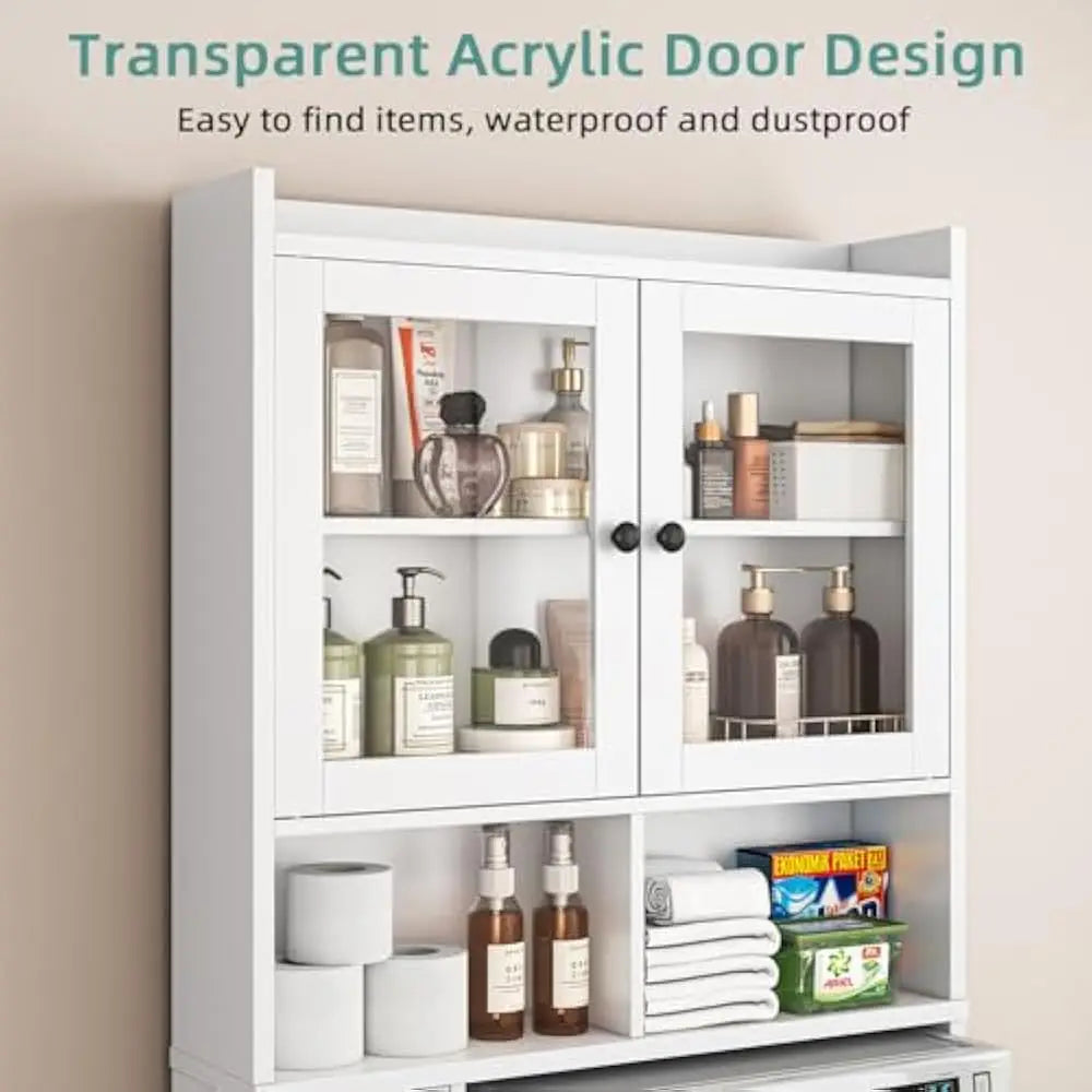 High Concerned Toilet Storage Cabinet With Clear Doors