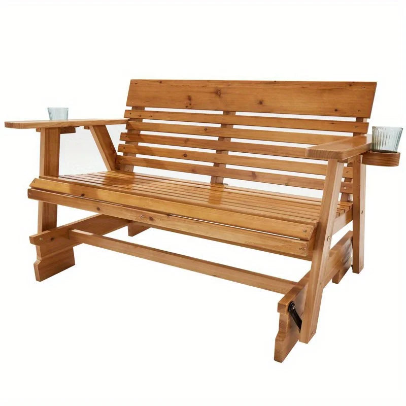 Erommy Outdoor Glider Bench With Cup Holders Patio Chair