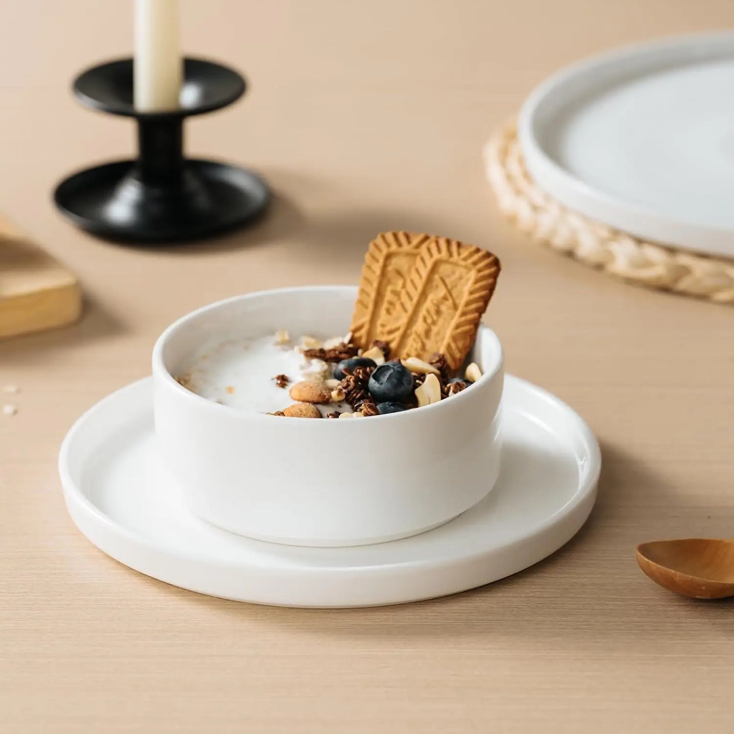 12 Pieces Plates and Bowls Sets,White Dish Set for 4,Premium Serving Dinnerware Sets, Chip and Scratch Resistant Dishware Sets K