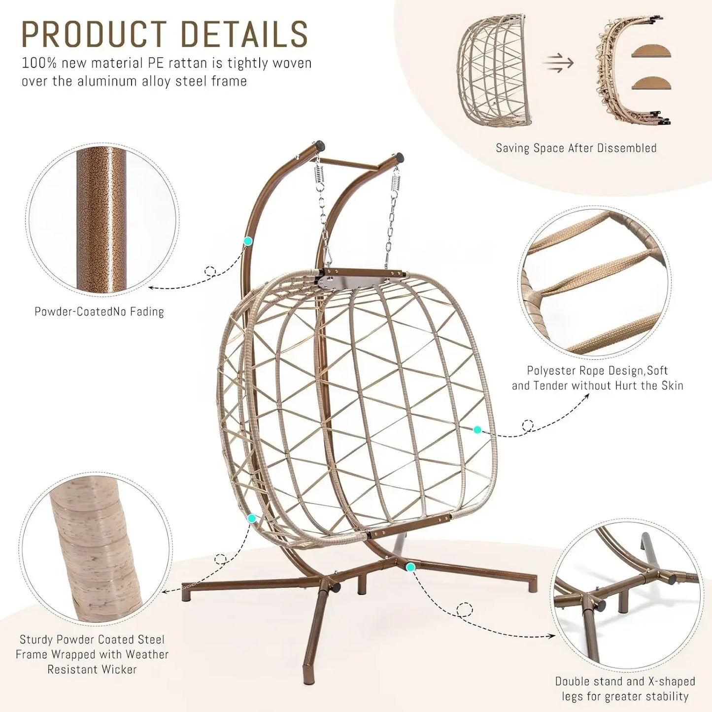 XMSJ Luxury Wicker Hanging Egg Chair With Stand And Cushion