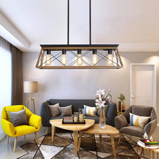 32" Walnut Industrial 5-Light Pendant Chandelier Adjustable Light