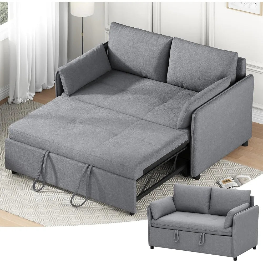 3 In 1 Convertible Sleeper Sofa Bed Pull Out Couch Futon Couches for Living Room with Adjustable Backrest and Disassemble Pillow