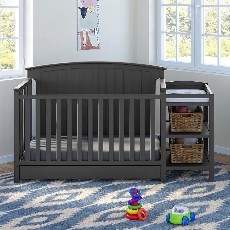 5-in-1 Convertible Crib and Changer with Drawer (Gray) – GREENGUARD Gold Certified, Crib and Changing Table