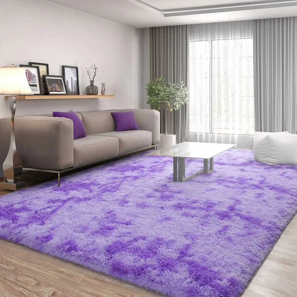 Purple Tie Dyed Large Rugs For Living Room 4x6 Feet Shaggy Rug Fluffy Throw Carpets Ultra Soft Plush Modern Indoor Fuzzy Rugs