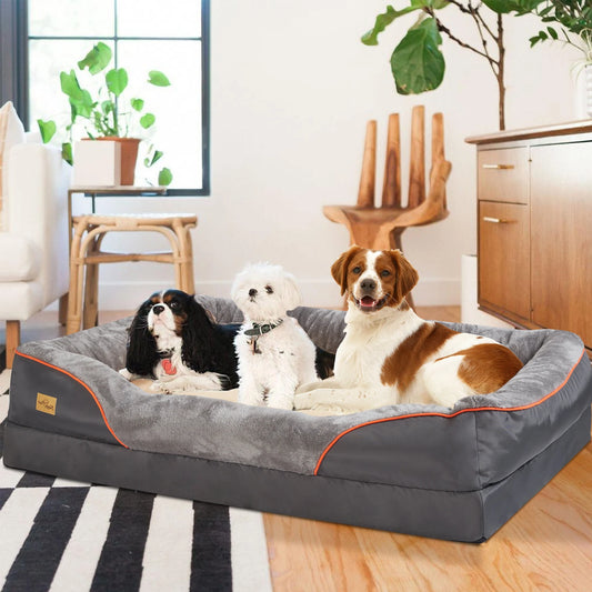 L XL 2XL 3XL Dog Bed Super Soft Orthopedic Foam Pet Sleeping Mat with Cotton Padded Bolster and Removable Washable Cover