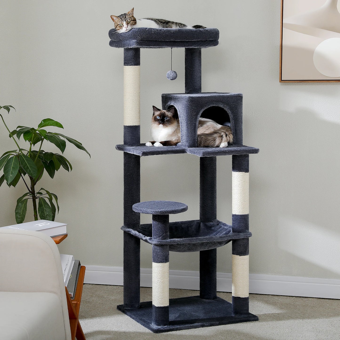 Cat Tree for Indoor Cats 5 Level Cat Tower with Large Hammock and Sisal Covered Scratching Posts Cozy Condo and Top Perch