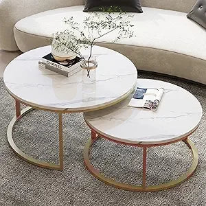 Modern Round Nesting Coffee Tables Set Of 2 For Living Room