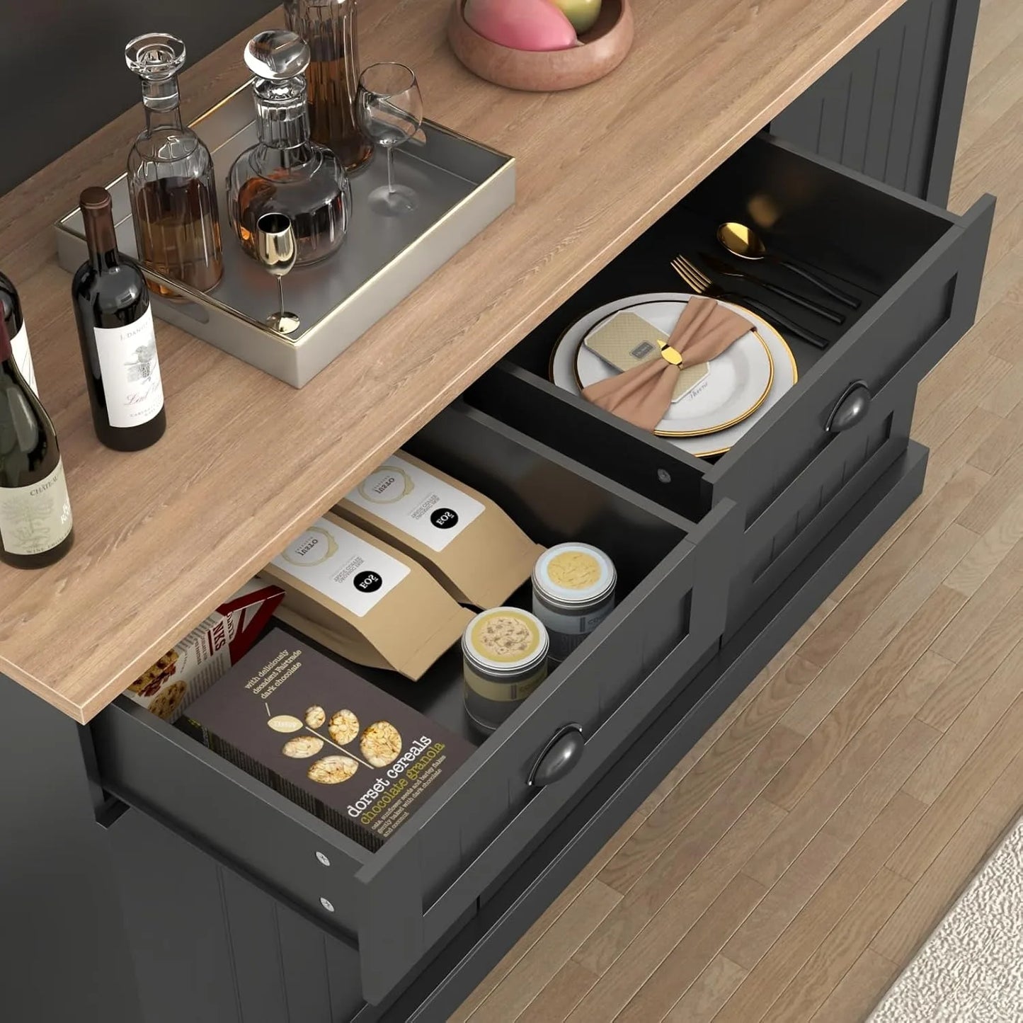 Sideboard Buffet Cabinet with 2 Drawers Black Farmhouse Style