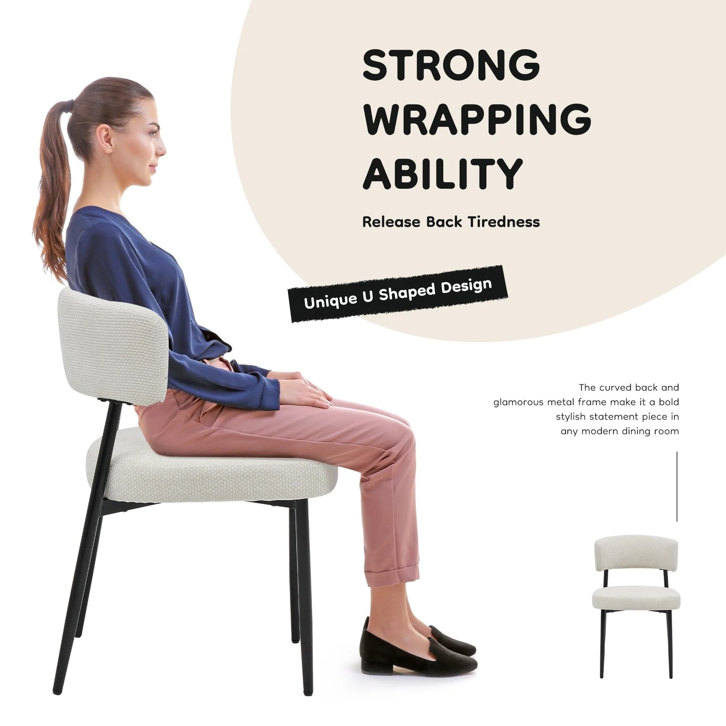 JHK Round Dining Chairs Set of 4 Breathable Fabric Modern Mid Century