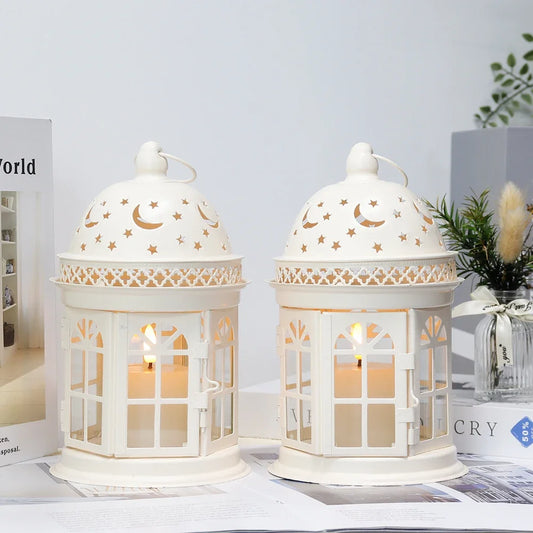 2Pcs Vintage Candle Holder Lanterns White Black Lantern Metal