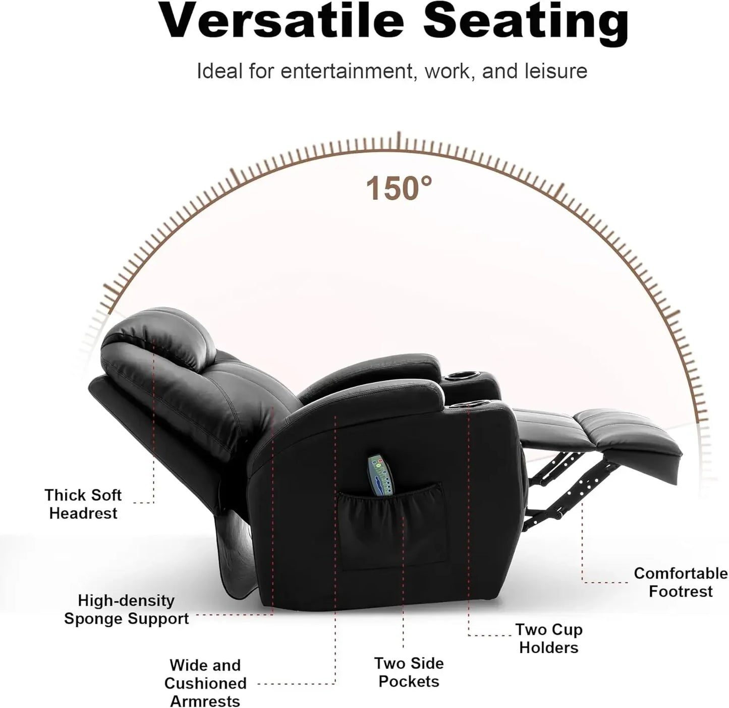 Rocking Chair with Massage and Heat 360 Degree Swivel Recliner for Adults Manual Recliner with Remote Control and Cup Holder for Living Room Bedroom Nursery