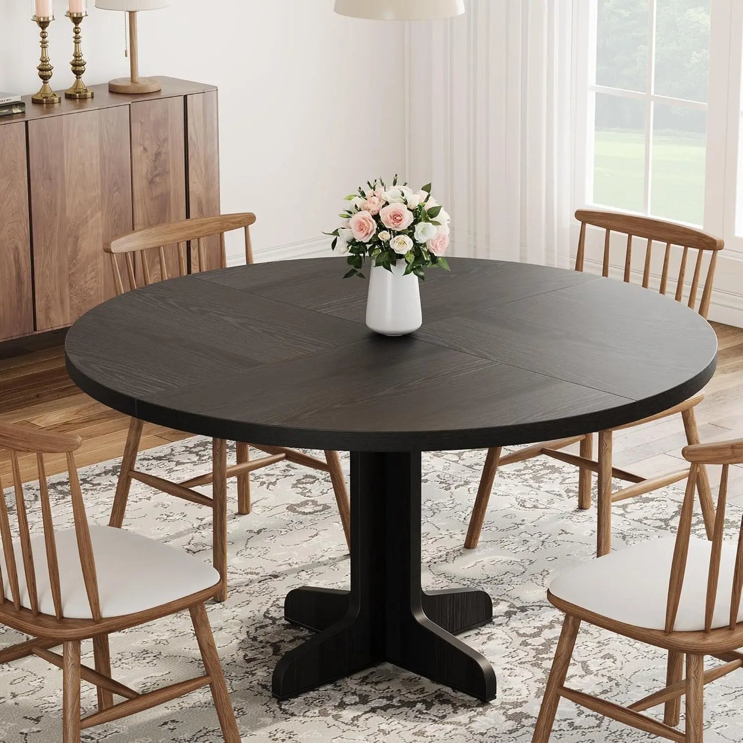 Studyset Round Dining Table For 4 Farmhouse Wood Base