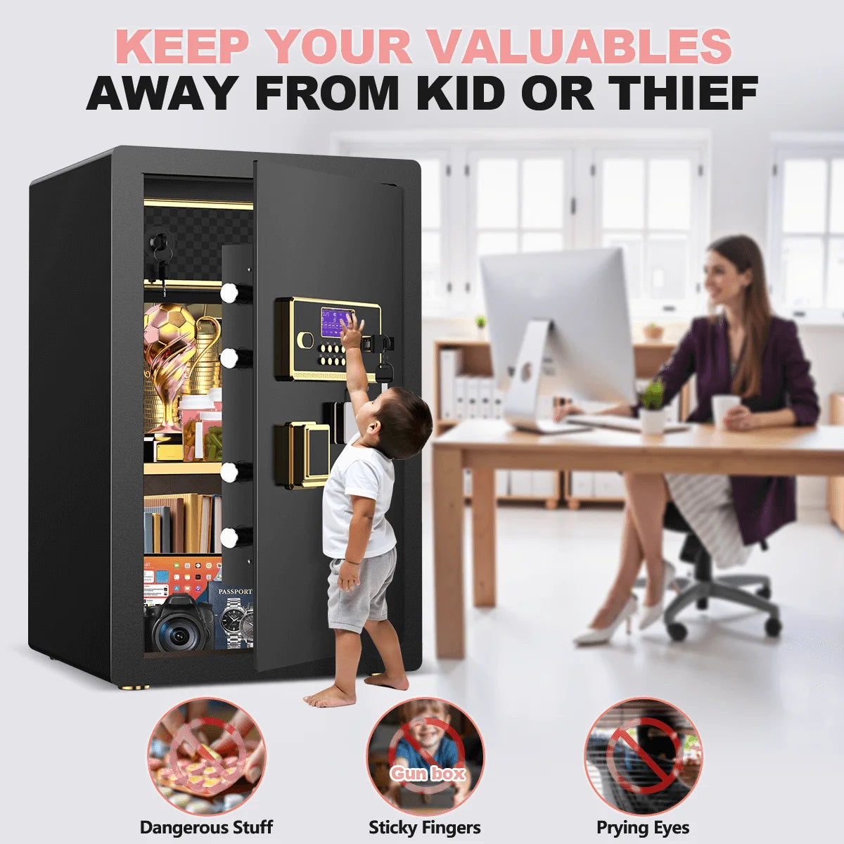 BESAFETY 5.5 Cuft Large Safe Box, Digital Keypad, LCD Screen, Security Home Safe with Interior Safe Lock Box, Removable Shelf
