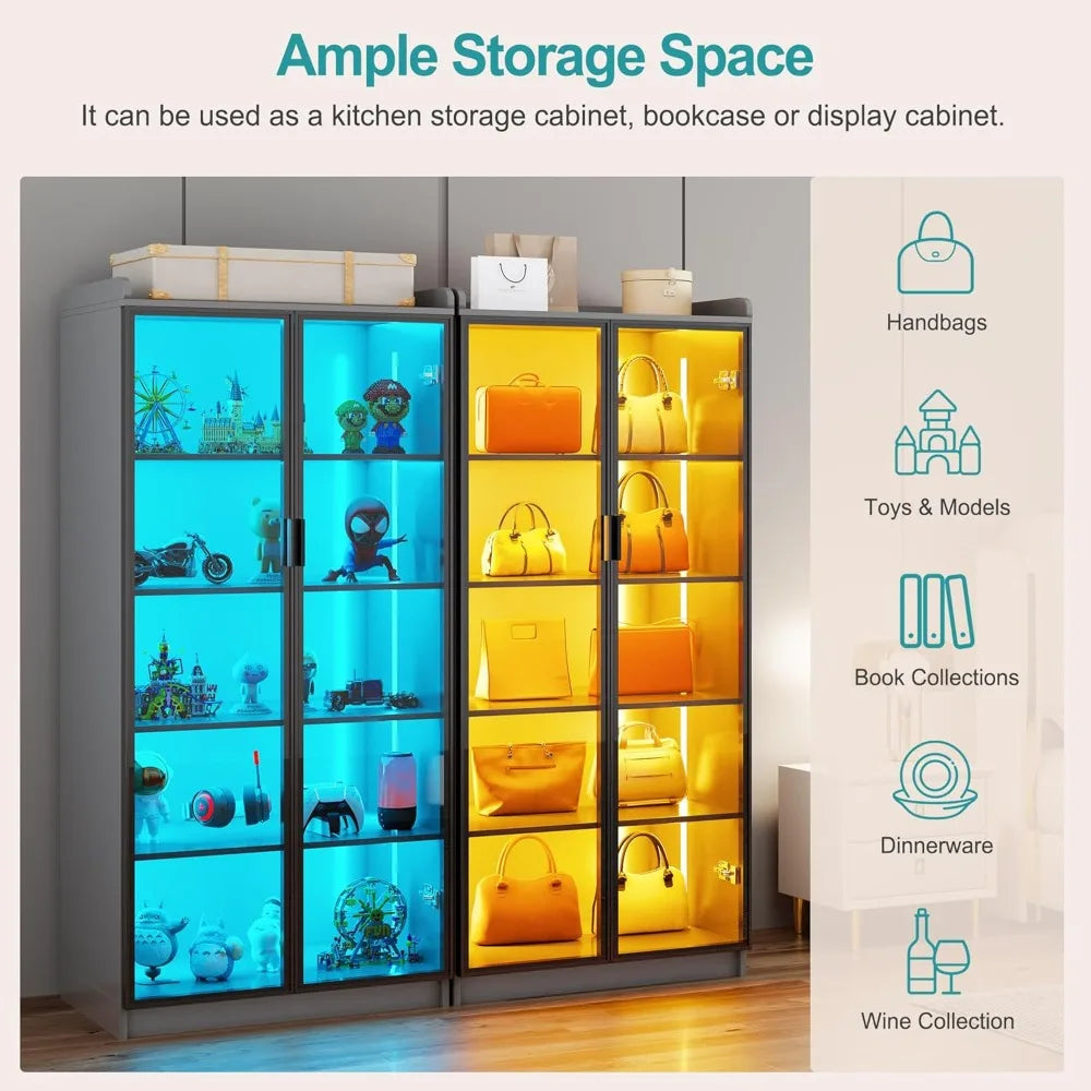 65 Inch Display Cabinet with Lights and Adjustable Shelves