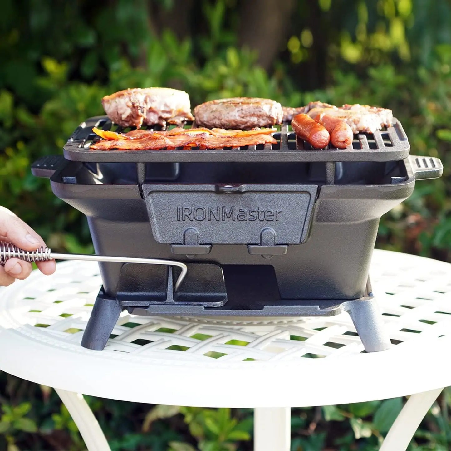 Hibachi Grill Outdoor Small Portable Charcoal Grill 100 Percent Pre-Seasoned Cast Iron Japanese Yakitori Camping Grill Adjustable Height Black