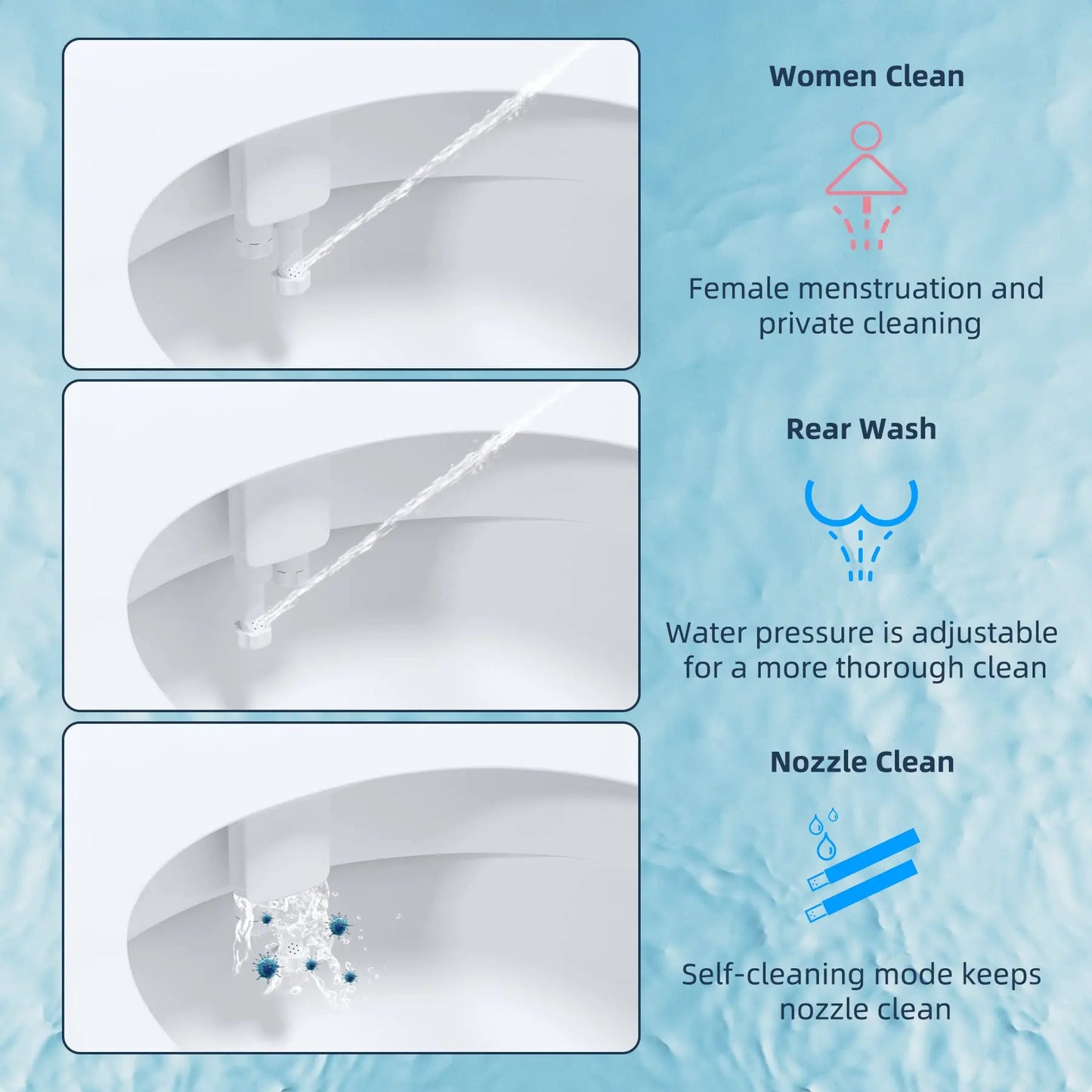 Hibbent Toilet Seat Bidet Dual Nozzle Hot Cold Water