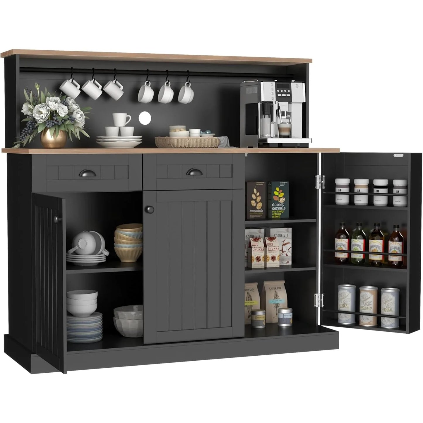 Sideboard Buffet Cabinet with 2 Drawers Black Farmhouse Style