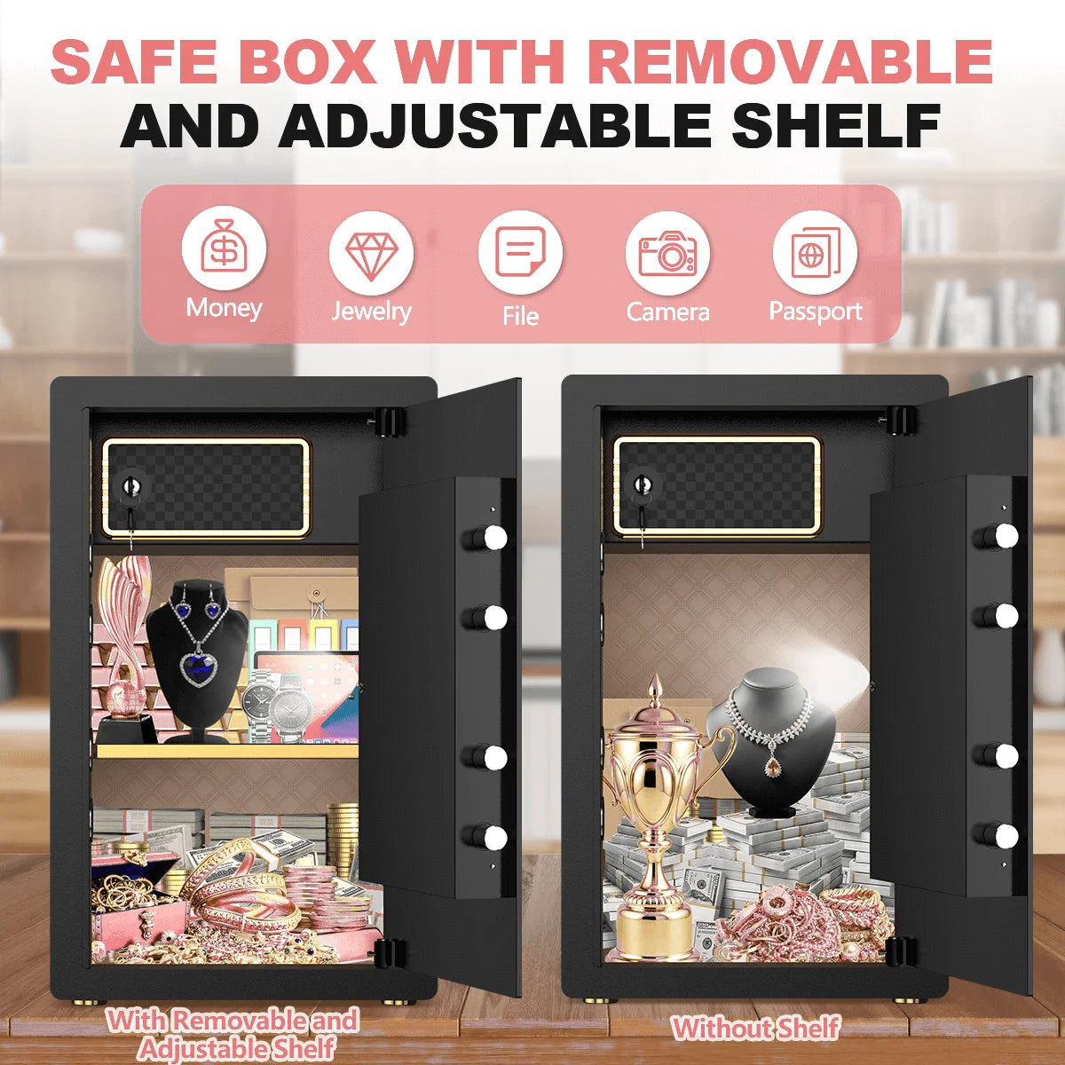 BESAFETY 5.5 Cuft Large Safe Box, Digital Keypad, LCD Screen, Security Home Safe with Interior Safe Lock Box, Removable Shelf
