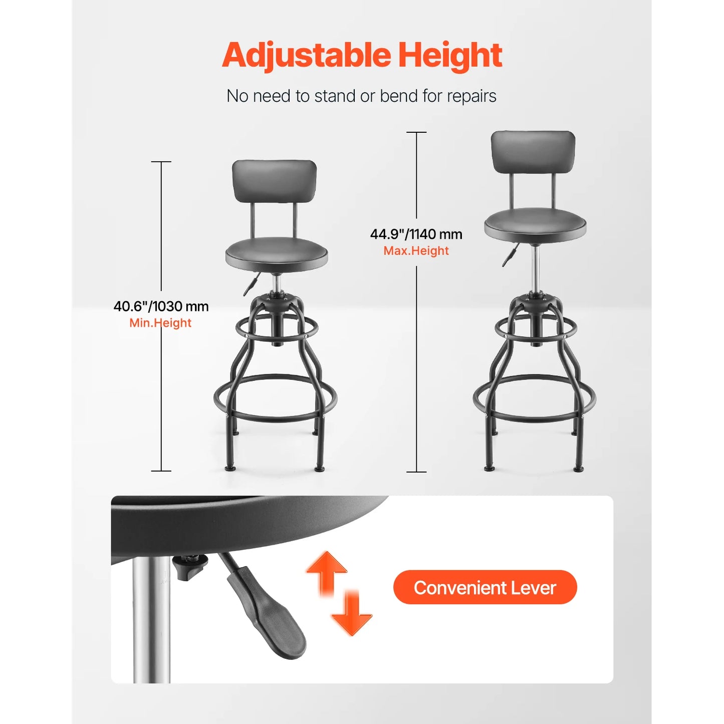 VEVOR Backrest Shop Stool Adjustable Pneumatic Garage Seat