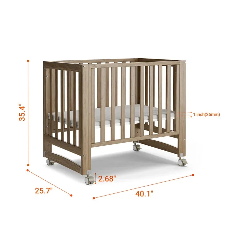 EvoNest 6 in 1 Convertible Baby Crib with Wheels 4 Adjustable Mattress Heights 100 Percent NZ Pinewood Walnut Brown MAMAZING