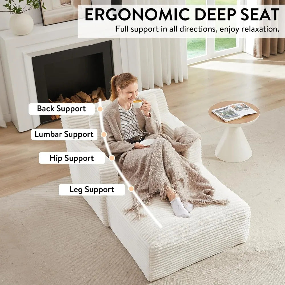 Chaise Lounge Chair Indoor, Upholstered Corduroy Single Lounge Sofa Couch, Comfy Reading Recliner Sleeper Sofa Chair Bed with A