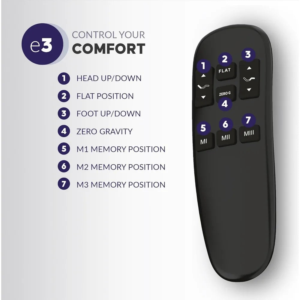 Queen E3 Adjustable Bed Frame with Wireless Remote Control and Customizable Comfort