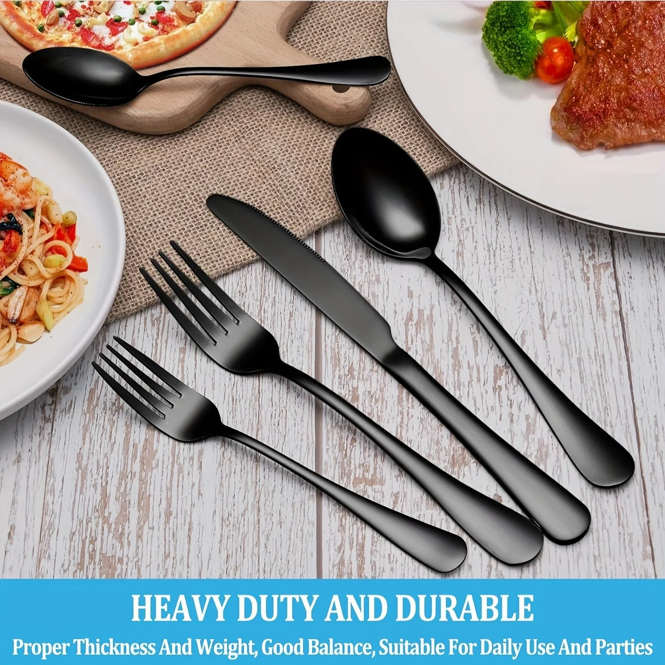 30 Piece Black Silverware Set With Steak Knives Food Grade Stainless Steel Flatware Tableware Cutlery Set