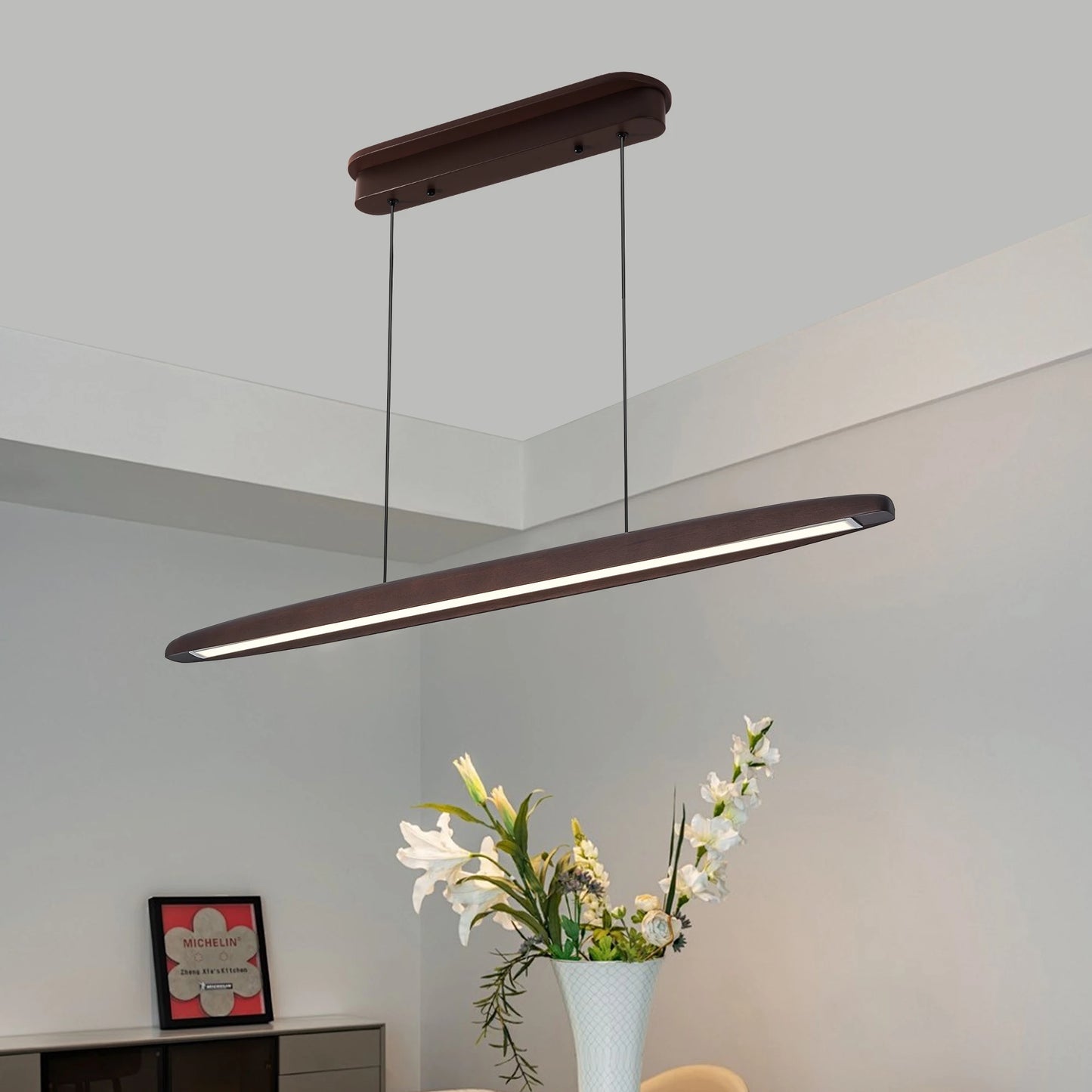 ARLGSITE Wood Led Linear Pendant Light Dimmable Island