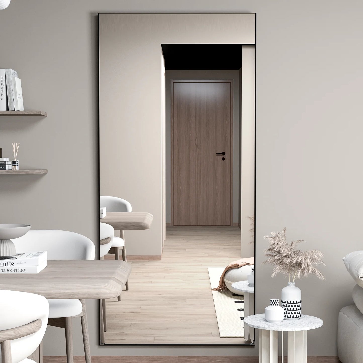 CASSILANDO Floor Standing Mirror Industrial Metal Frame