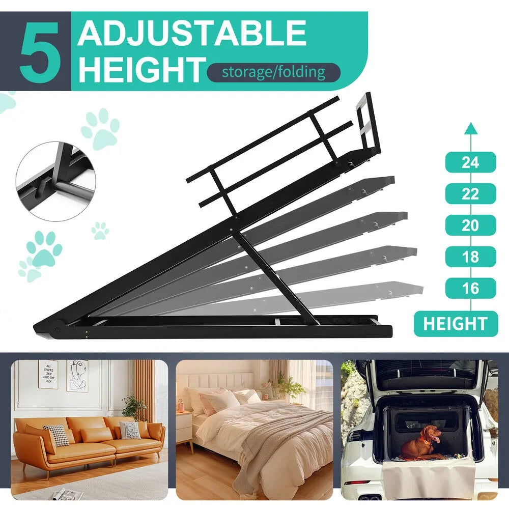 Dog Door Adjustable Folding Ramp For Bed And Car Use