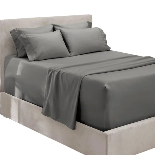 Extra Deep Pocket King Size Sheet Sets Fits Mattress 18 to 24 Inches 6 Piece Grey Sheets