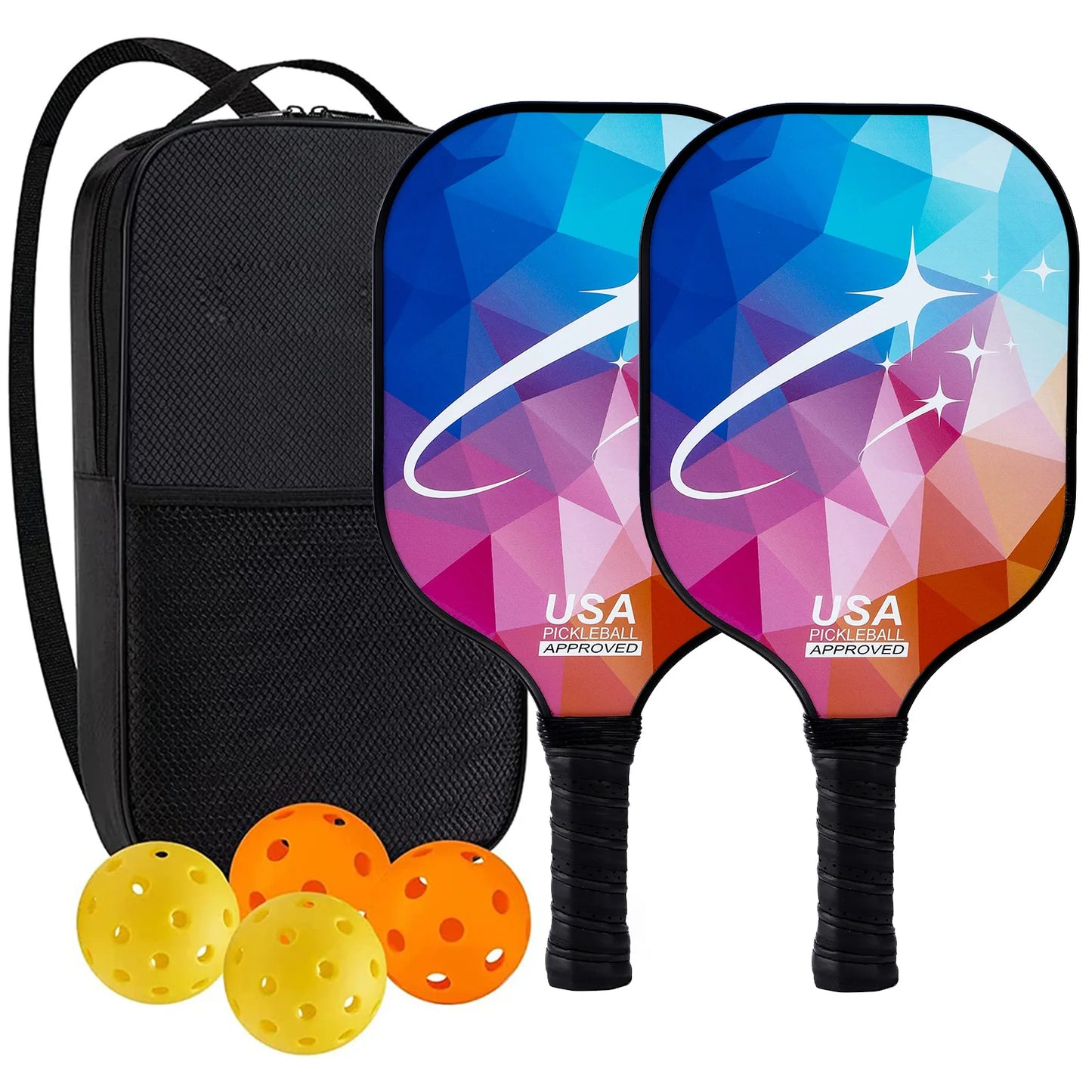 Pickleball Paddles USAPA Approved Set with Honeycomb Core and Carrying Bag Includes 4 Balls Perfect for Indoor and Outdoor Play