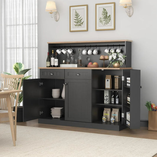 Sideboard Buffet Cabinet with 2 Drawers Black Farmhouse Style