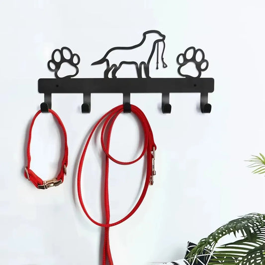 Metal Paw Pet Dog Hanger with Five Hooks Wall Rack Organizer for Coats Keys Leashes Towels and More Iron Art Home Storage Solution