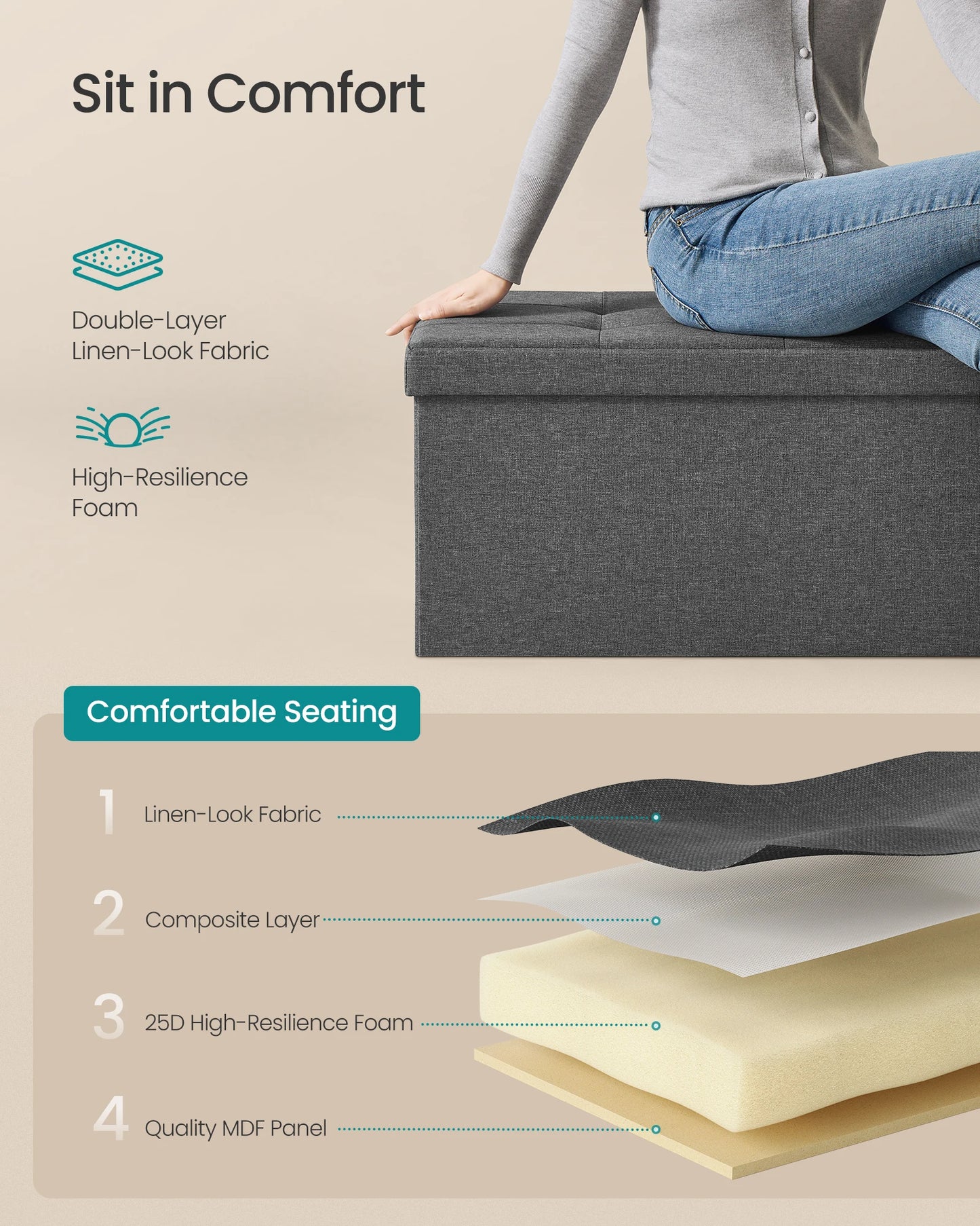 Songmics Mazie Folding Storage Ottoman Bench End Of Bed