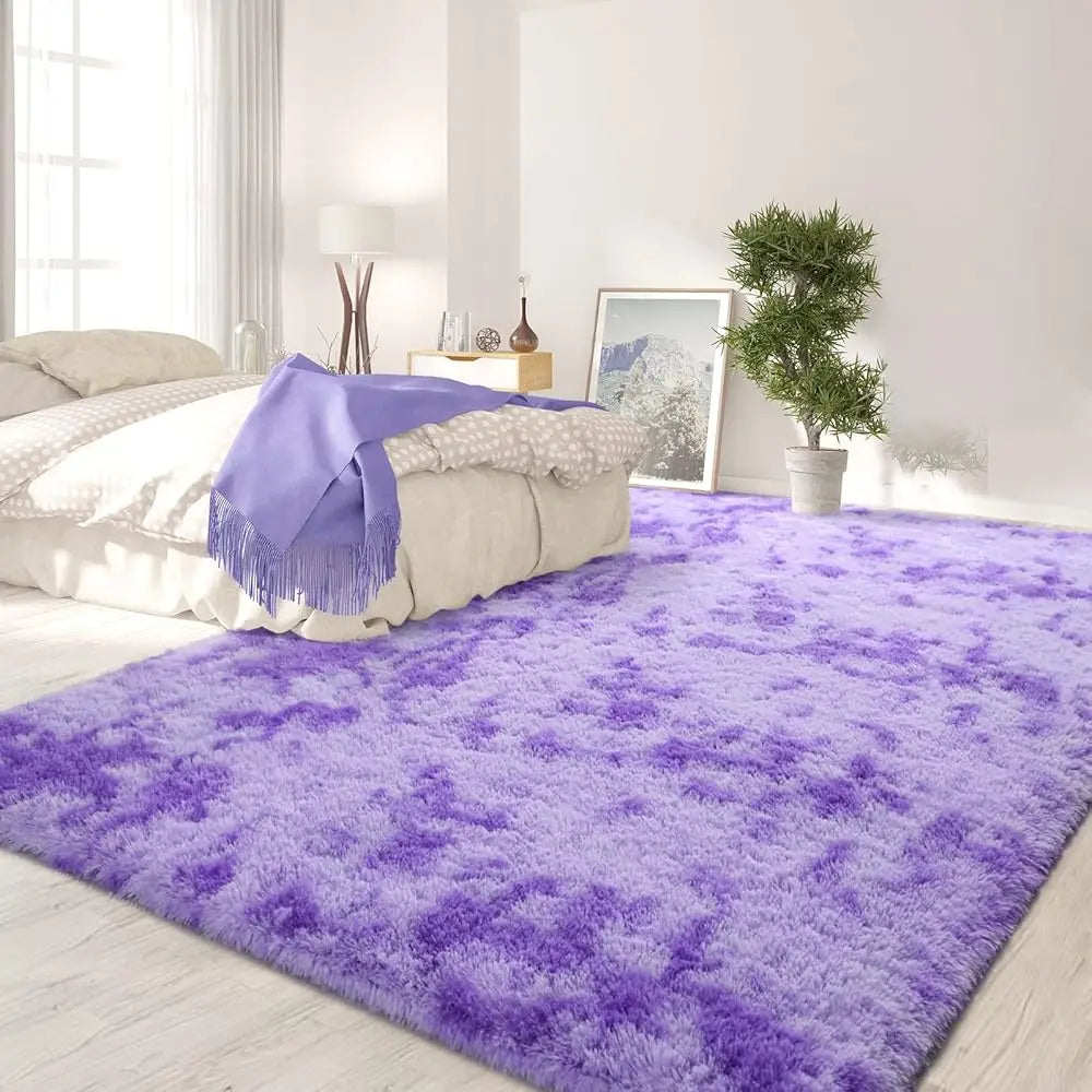 Purple Tie Dyed Large Rugs For Living Room 4x6 Feet Shaggy Rug Fluffy Throw Carpets Ultra Soft Plush Modern Indoor Fuzzy Rugs