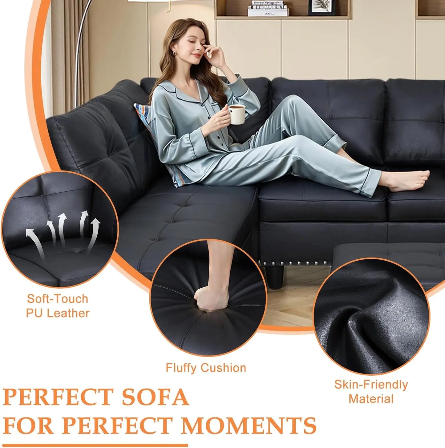 XMSJ Modern Sectional Sofa Couch L Shape With Chaise Lounge