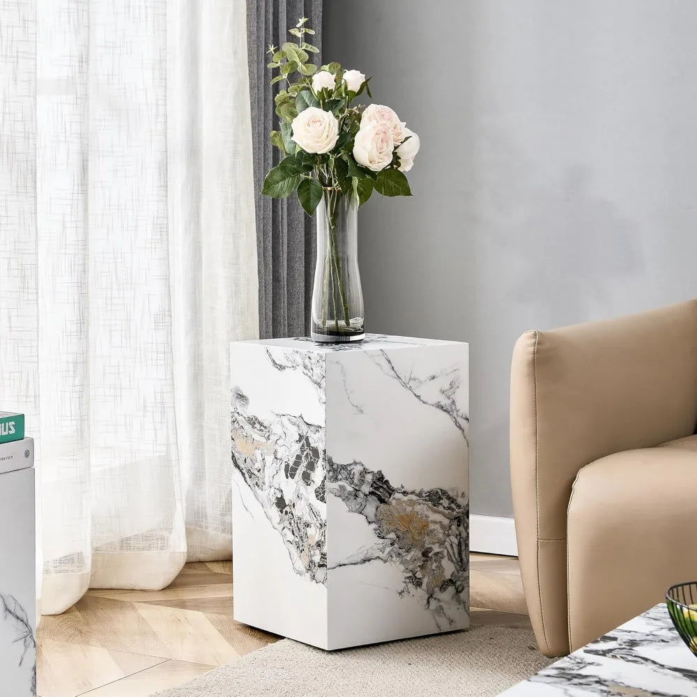 Cube End Table Wood Grain - Modern Side Table No Assembly