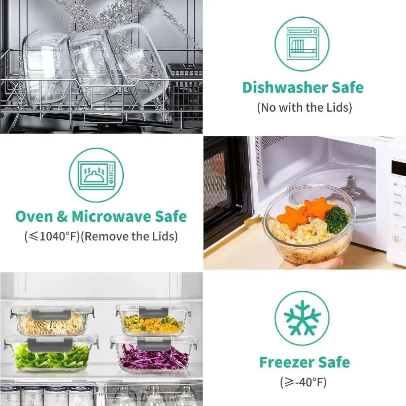 Glass Food Storage Containers with Lids Set, Airtight Meal Prep Containers