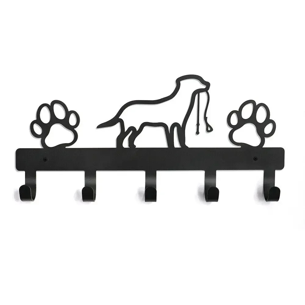 Metal Paw Pet Dog Hanger with Five Hooks Wall Rack Organizer for Coats Keys Leashes Towels and More Iron Art Home Storage Solution