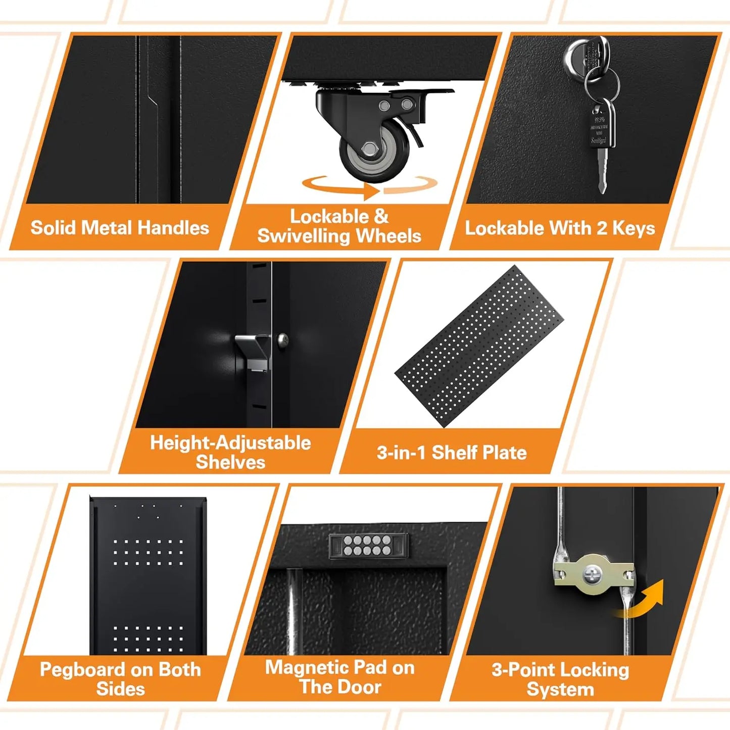 Heavy Duty Metal Tool Cabinet Locking Wheels Four Doors