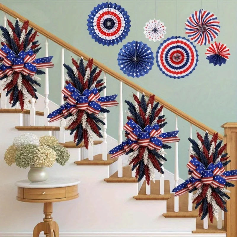 Patriotic Front Door Wreath 4th of July Blue Red White