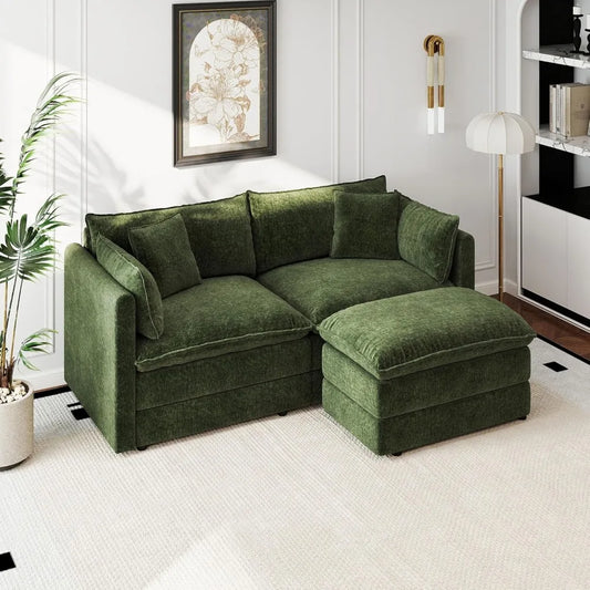 Modular Sectional Sofa Modern Convertible Loveseat Couch 77.16 Inch Deep 2-Seater Comfy Chenille Cloud Sofa