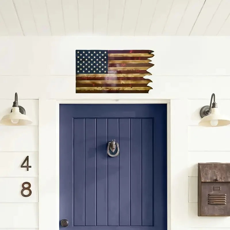 8 Inch by 15 Inch American Wavy Flag Wooden Independence Day Decoration for Home Restaurant Bar Cafe and Garage Christmas Gifts