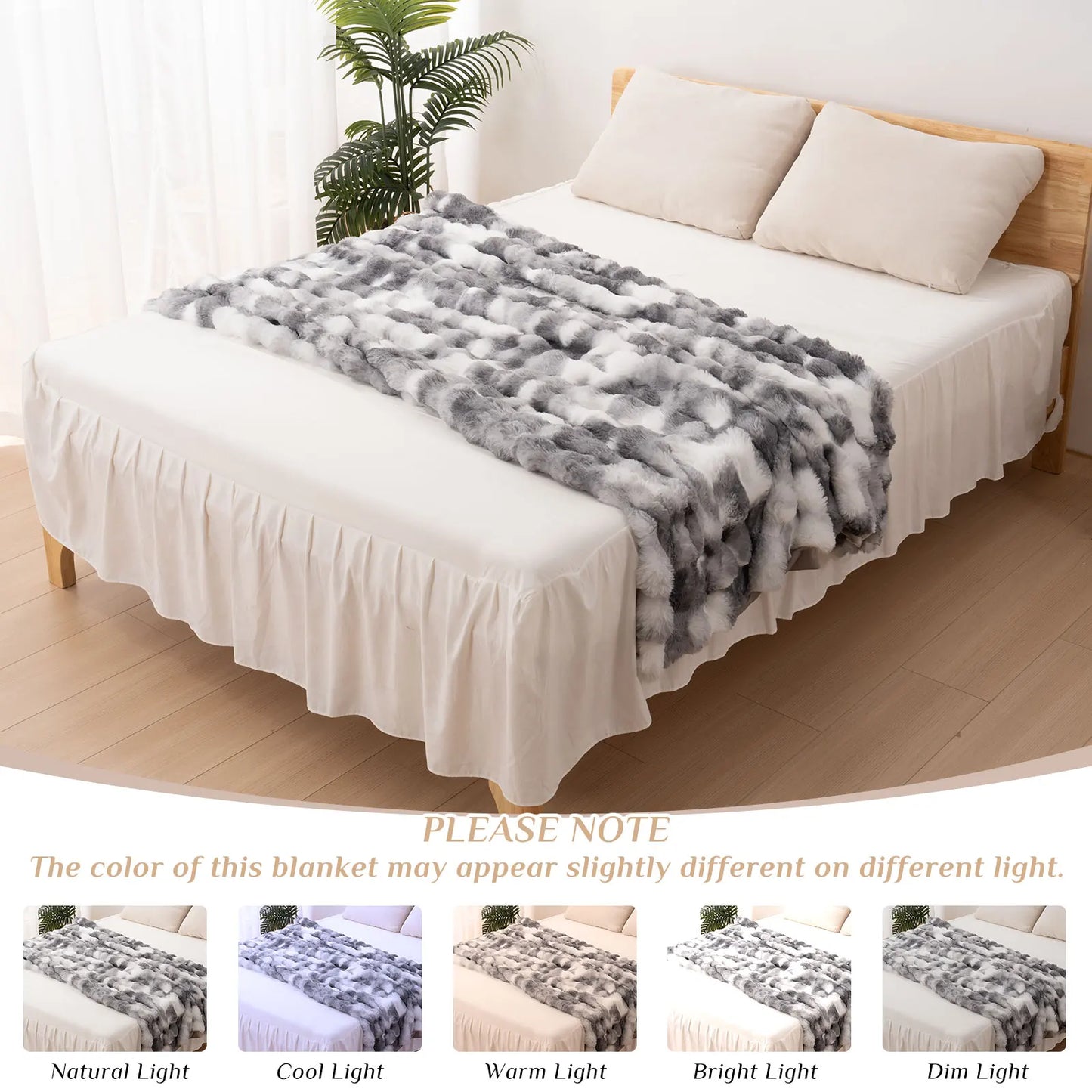 Faux Rabbit Fur Blanket for Bed, Thick Warm Cozy Fluffy