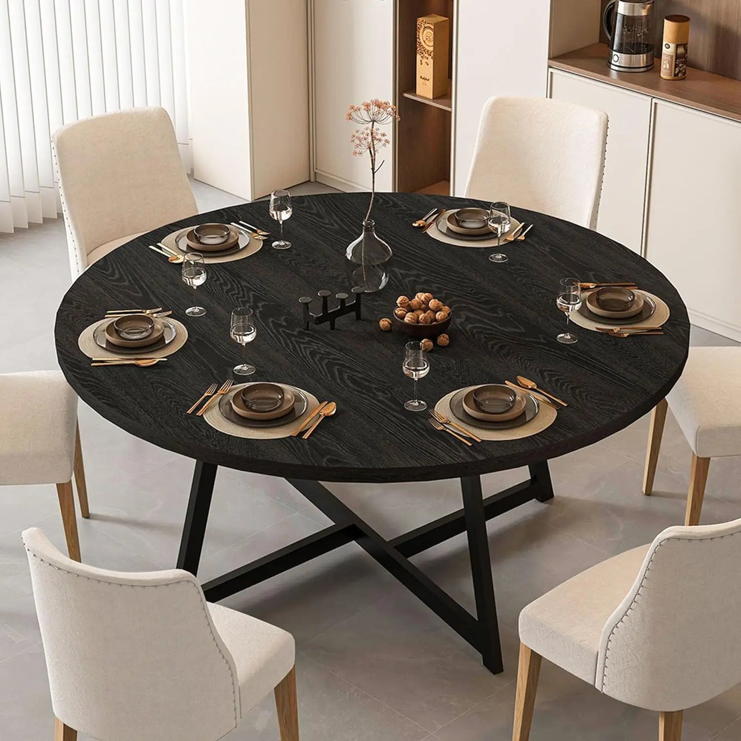 Guangbai Round Dining Table With Heavy Duty Pedestal Base