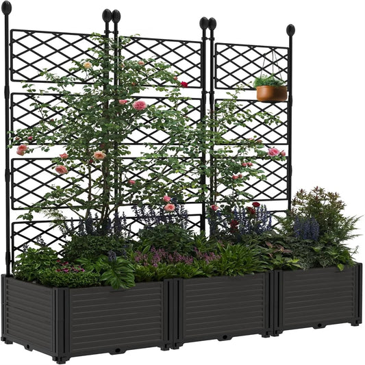 Plastic Plant Box with Metal Trellis Raised Garden Bed for Climbing Plants Outdoor Privacy Screen Planter