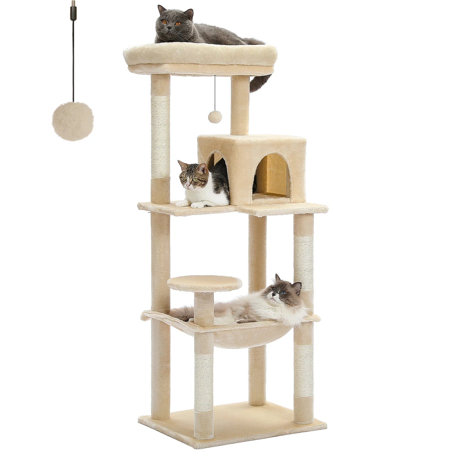 Cat Tree for Indoor Cats 5 Level Cat Tower with Large Hammock and Sisal Covered Scratching Posts Cozy Condo and Top Perch