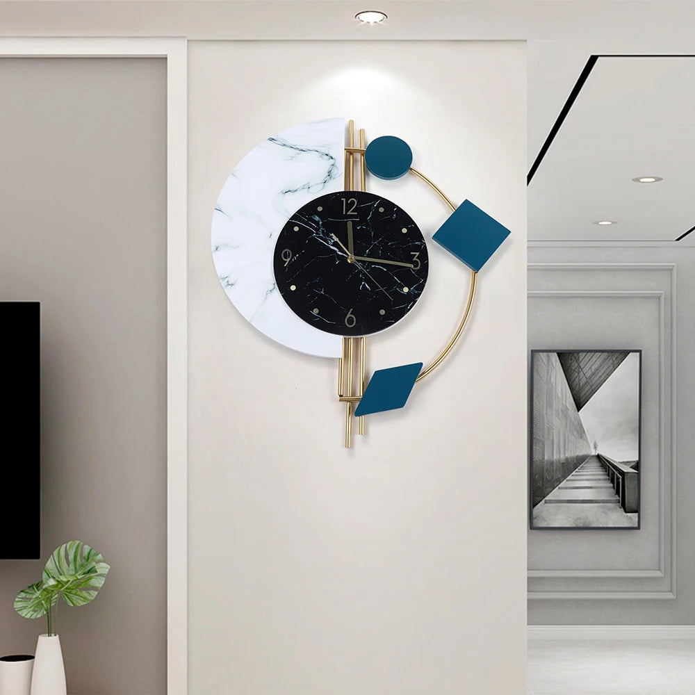 Combination Silent Semicircle Marble Quartz Wall Clock Deco