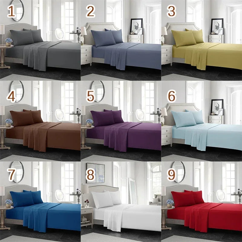 Solid Color Soft Brushed Bed Set Fitted Sheet Flat Sheet Pillowcase Bedding Set Twin Full Queen California King 3 Piece 4 Piece
